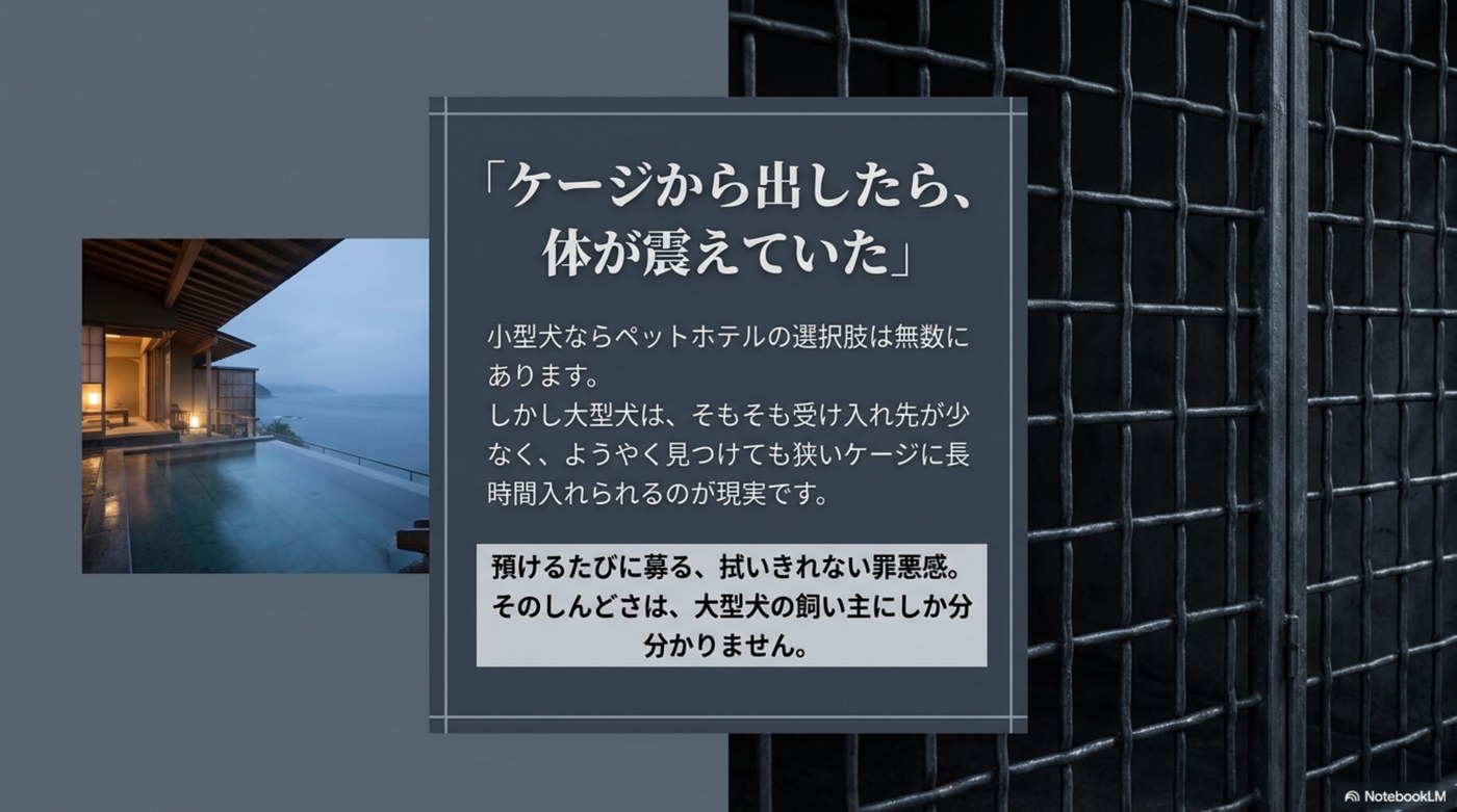 ケージから出したら体が震えていた——大型犬の預け先の罪悪感